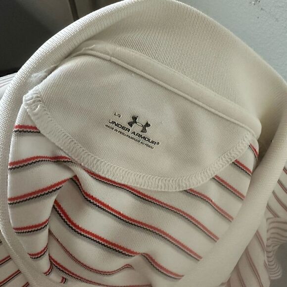 Under Armour Mens Large Red/White Striped Short Sleeve Polo - Picture 2 of 7